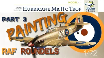 Hawker Hurricane 1/72 Arma Hobby - part 3 Painting Roundal /  Накрашиваю опознавательные знаки RAF.